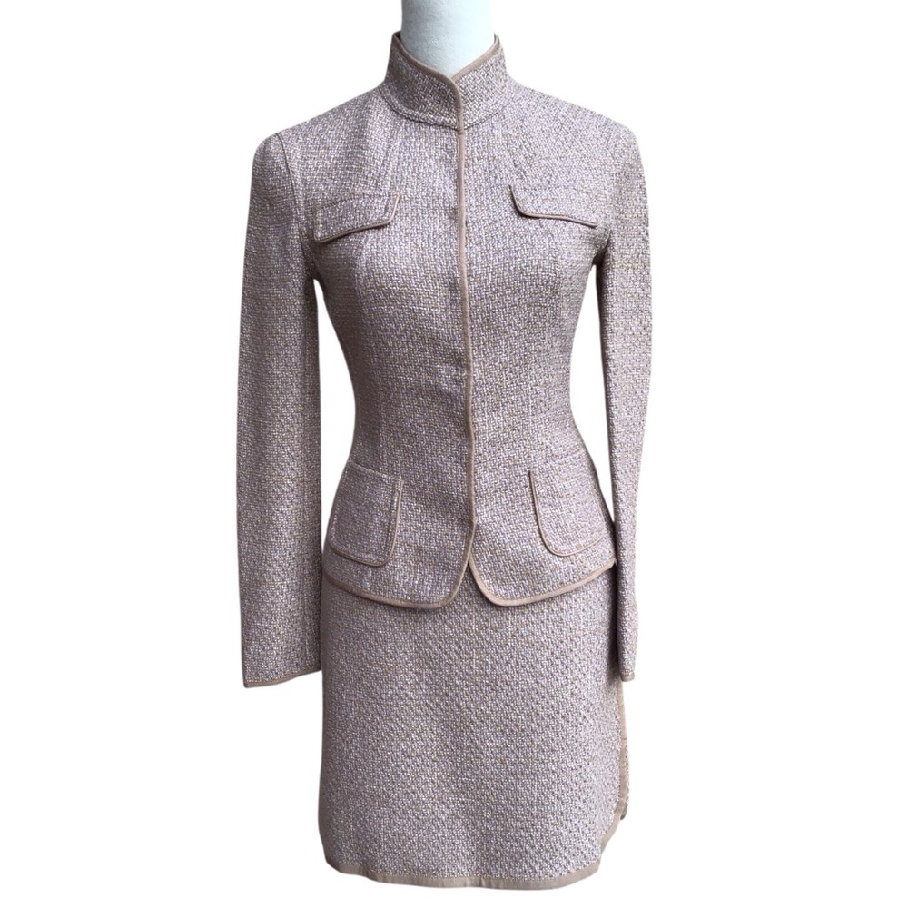 Eli Tahari Lavender Tan Tweed Skirt Set